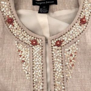 Linen Blend Jacket Beige w Gold Sequined Trim EUC